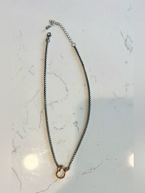 Minimal Horseshoe Two-Tone Ring Detail Necklace - Silver with Gold Accents